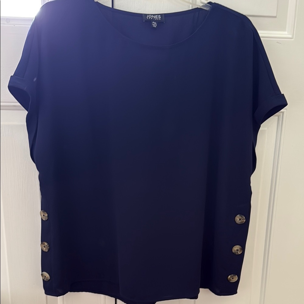 Jones New York Blue Cap Sleeve Boxy Blouse